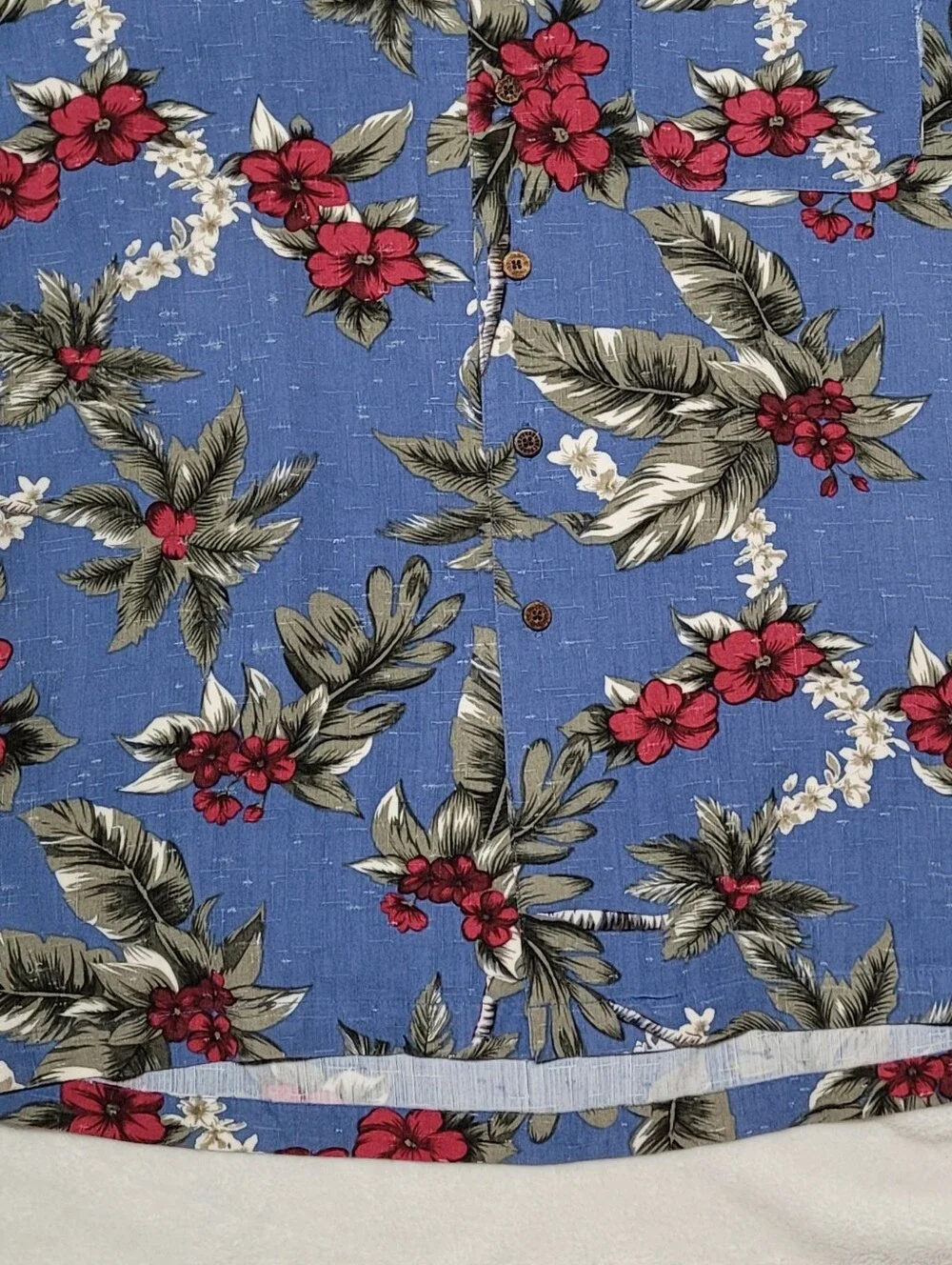 Bobby Cobb Vintage Caribbean Joe Blue Tropical Barkcloth Print Button Up Shirt